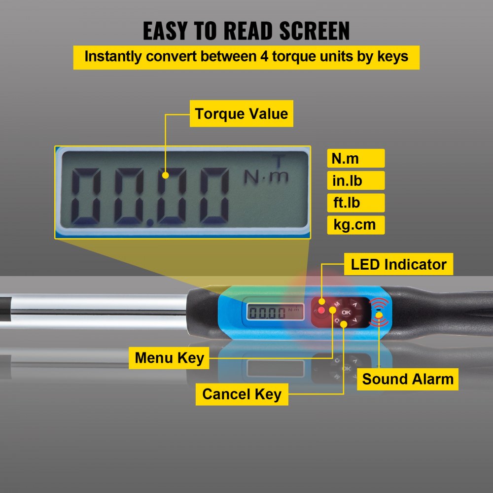 VEVOR Digital Torque Wrench, 1/2" Drive Electronic Torque Wrench, Torque Wrench Kit 12.5-250.7 ft-lb Torque Range Accurate to ±2%, Adjustable Torque Wrench w/ LED Display and Buzzer, Socket Set & Case