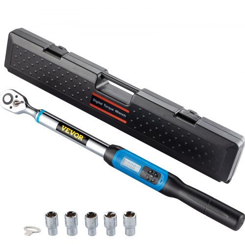 VEVOR Digital Torque Wrench, 1/2\" Drive Electronic Torque Wrench, Torque Wrench Kit 7.47-147.5 ft-lb Torque Range Accurate to ±2%, Adjustable Torque Wrench w/LED Display and Buzzer, Socket Set & Case