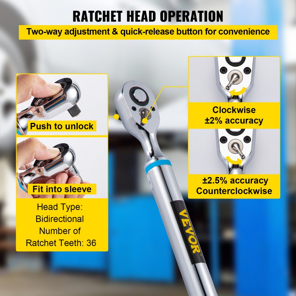 VEVOR Digital Torque Wrench, 1/2" Drive Electronic Torque Wrench, Torque Wrench Kit 7.47-147.5 ft-lb Torque Range Accurate to ±2%, Adjustable Torque Wrench w/LED Display and Buzzer, Socket Set & Case