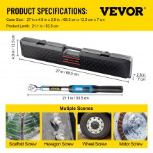 VEVOR Digital Torque Wrench, 1/2" Drive Electronic Torque Wrench, Torque Wrench Kit 7.47-147.5 ft-lb Torque Range Accurate to ±2%, Adjustable Torque Wrench w/LED Display and Buzzer, Socket Set & Case