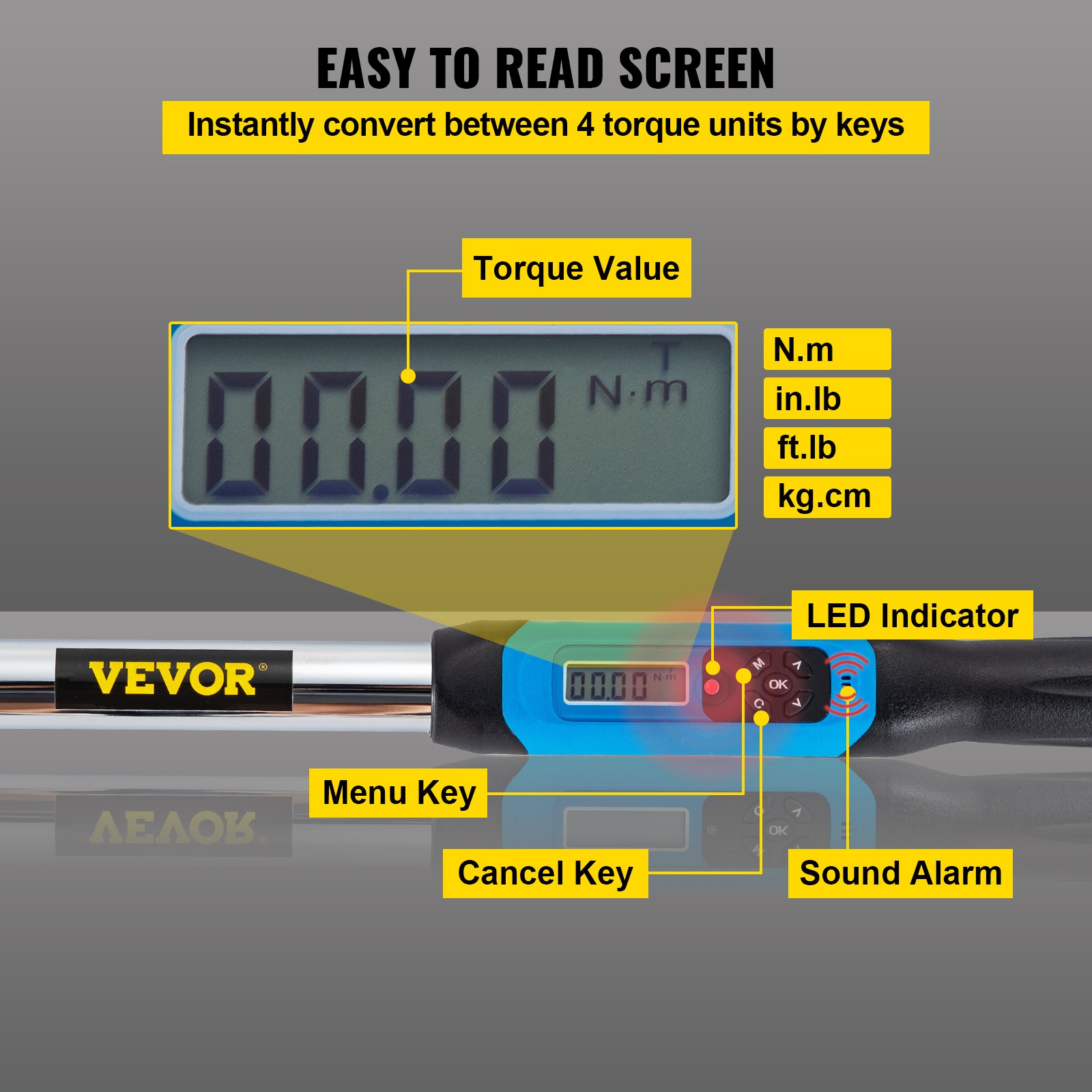 VEVOR Digital Torque Wrench, 1/2" Drive Electronic Torque Wrench, Torque Wrench Kit 7.47-147.5 ft-lb Torque Range Accurate to ±2%, Adjustable Torque Wrench w/LED Display and Buzzer, Socket Set & Case