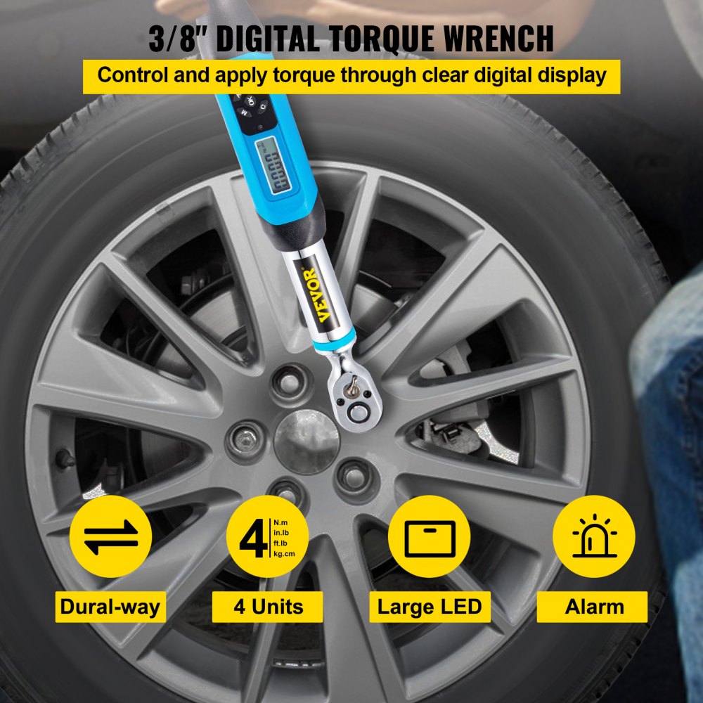 VEVOR Digital Torque Wrench, 3/8 Drive Electronic Torque Wrench, Torque  Wrench Kit 1.1-22.12 ft-lbs Torque Range Accurate to ±2%, Adjustable Torque  Wrench w/ LED Display and Buzzer, Socket Set & Case