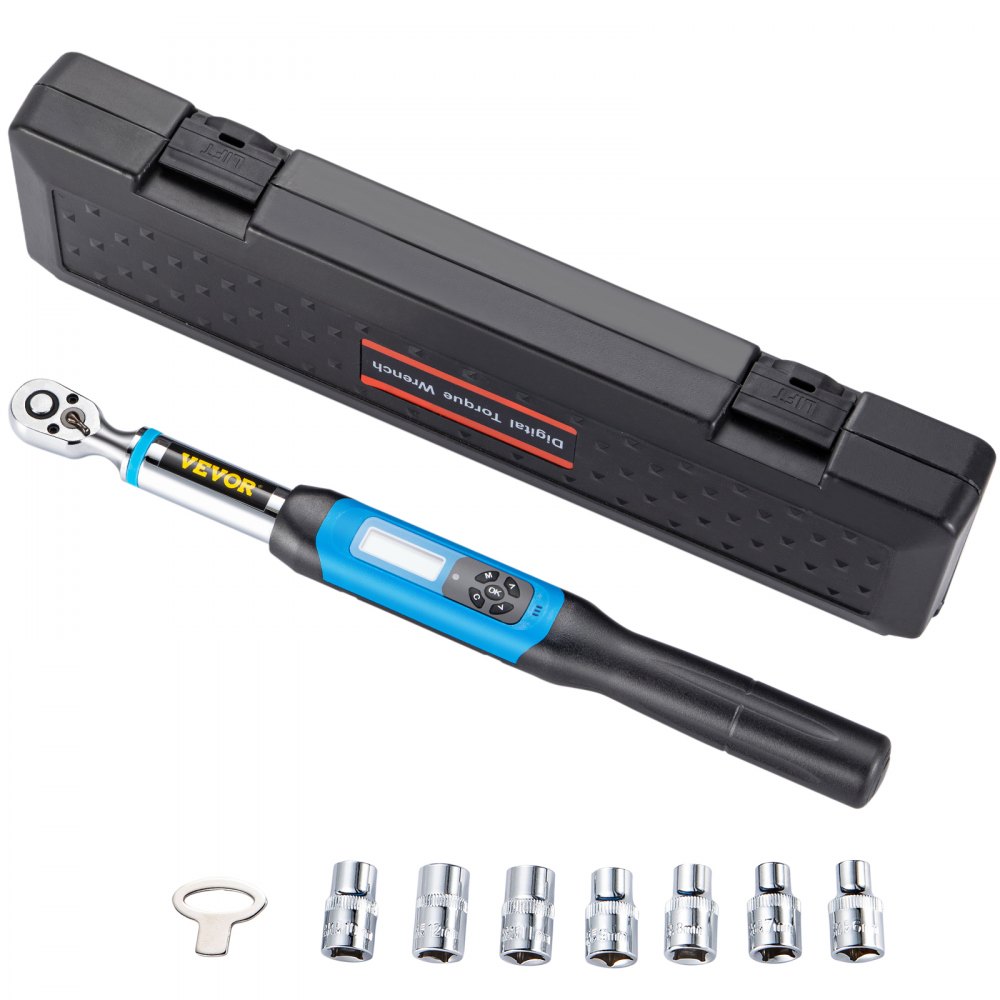 VEVOR Digital Torque Wrench, 3/8" Drive Electronic Torque Wrench, Torque Wrench Kit 3.1-62.7 ft-lbs Torque Range Accurate to ±2%, Adjustable Torque Wrench w/ LED Display and Buzzer, Socket Set & Case