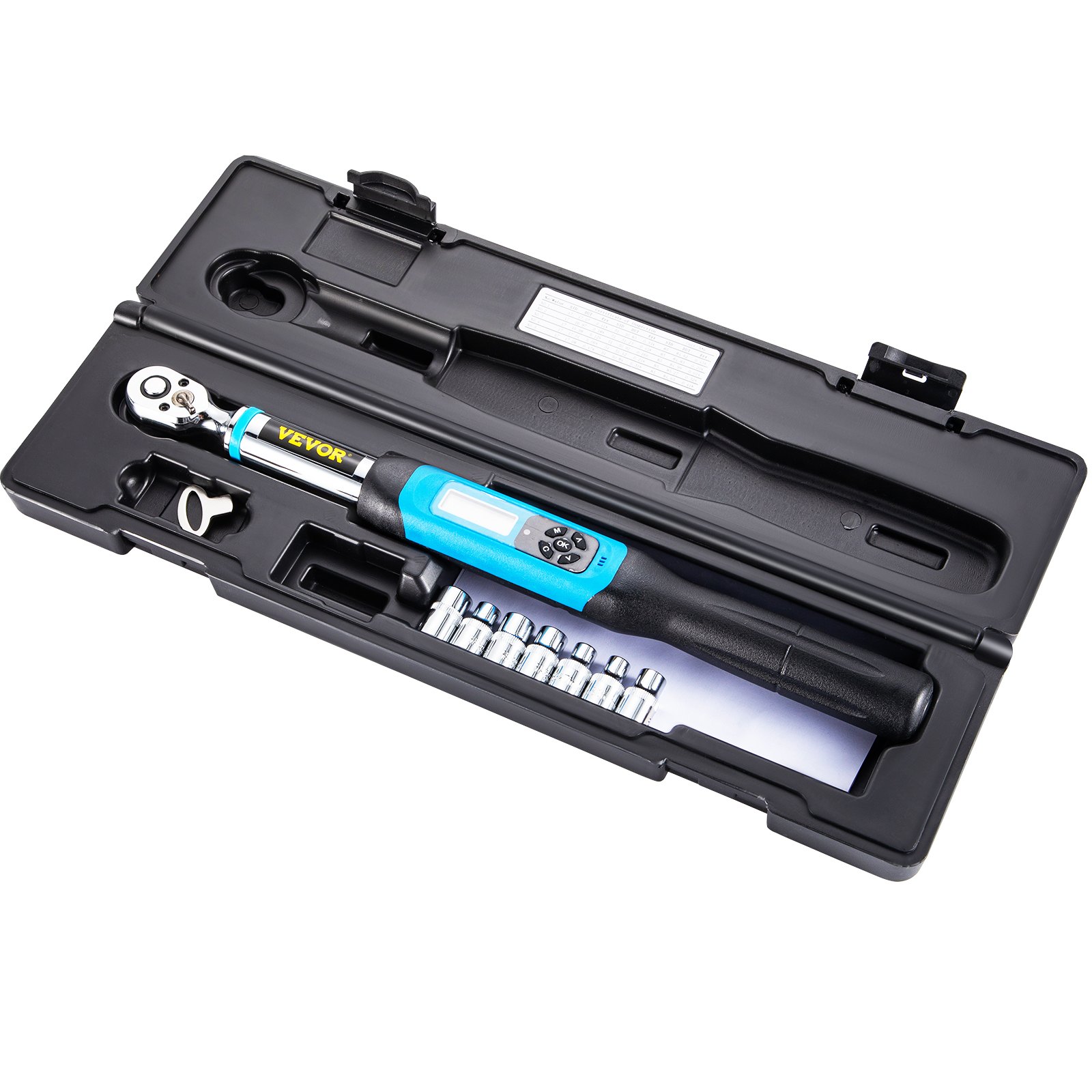 VEVOR Digital Torque Wrench, 3/8" Drive Electronic Torque Wrench, Torque Wrench Kit 5-99.5 ft-lbs Torque Range Accurate to ±2%, Adjustable Torque Wrench with LED Display and Buzzer, Socket Set & Case