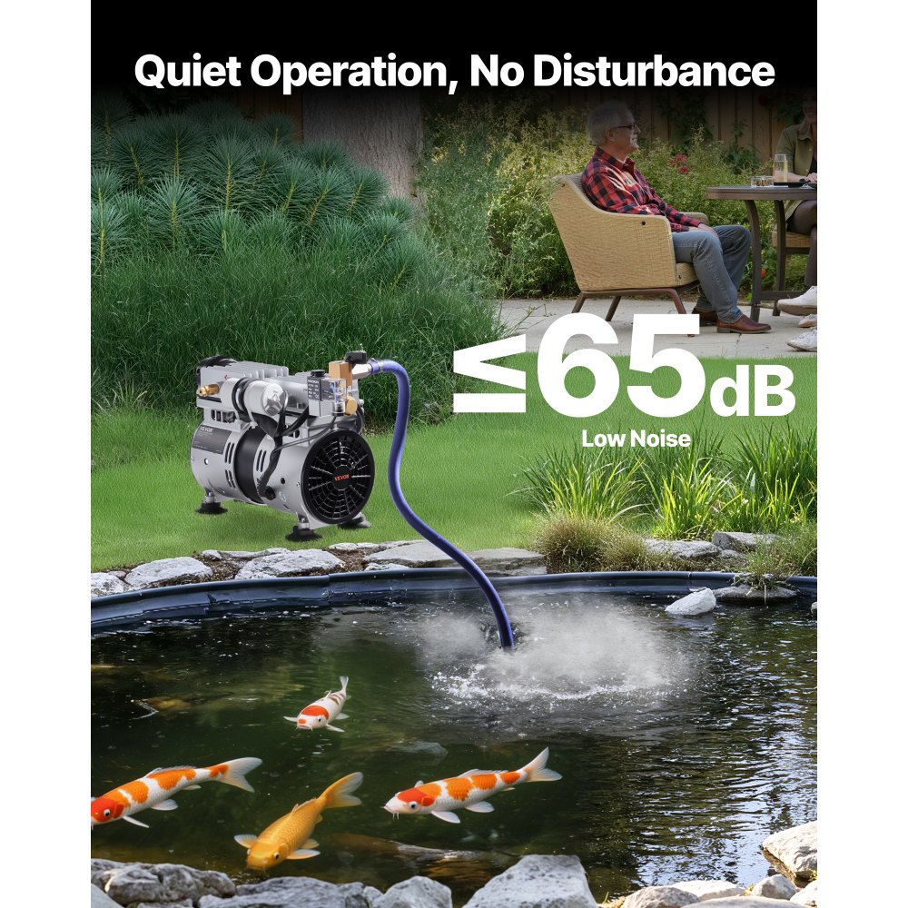 VEVOR Pond Aerator, 550W Power, 5.2CFM for Up to 3 Acre 50' Lake, Pond Aeration Kit Includes 3/4 HP Compressor & Timer & Valves, Air Compressor for Deep Water Oxygen Circulation, for Pond, Lake