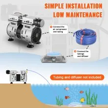 VEVOR Aerator, 550W Power 5.2CFM for Up to 3 Acre 50' Includes 3/4 HP Compressor & Timer & Valves, Air Compressor for Deep Water Oxygen Circulation, for Pond, Lake, No Diffuser, Black