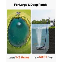 VEVOR Aerator, 550W Power 5.2CFM for Up to 3 Acre 50' Includes 3/4 HP Compressor & Timer & Valves, Air Compressor for Deep Water Oxygen Circulation, for Pond, Lake, No Diffuser, Black