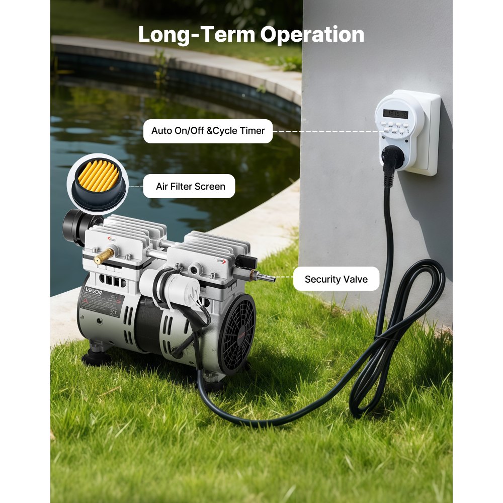 VEVOR Pond Aerators, 5.2CFM Aeration System for Lakes up to 3 Acres, 4/5 HP Air Compressor, 1 Diffuser & 30.5 m Weighted Tubing, Outdoor Pond Aeration Pump for Deep Water Oxygen Circulation