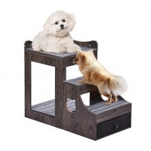 VEVOR Lit superposé pour animaux de compagnie avec escaliers, perchoir pour chien/chat avec fenêtre et rangement, intérieur gris