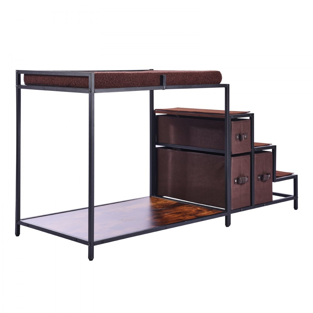 VEVOR Pet Bunk Bed with Stairs, Dog/Cat Window Perch with Storage, Multi-Level Bed Window Perch Dog Bedside Sleeper Couch, Pet Seat Platform for Medium Size Pet, Indoor Use (Dark Brown)