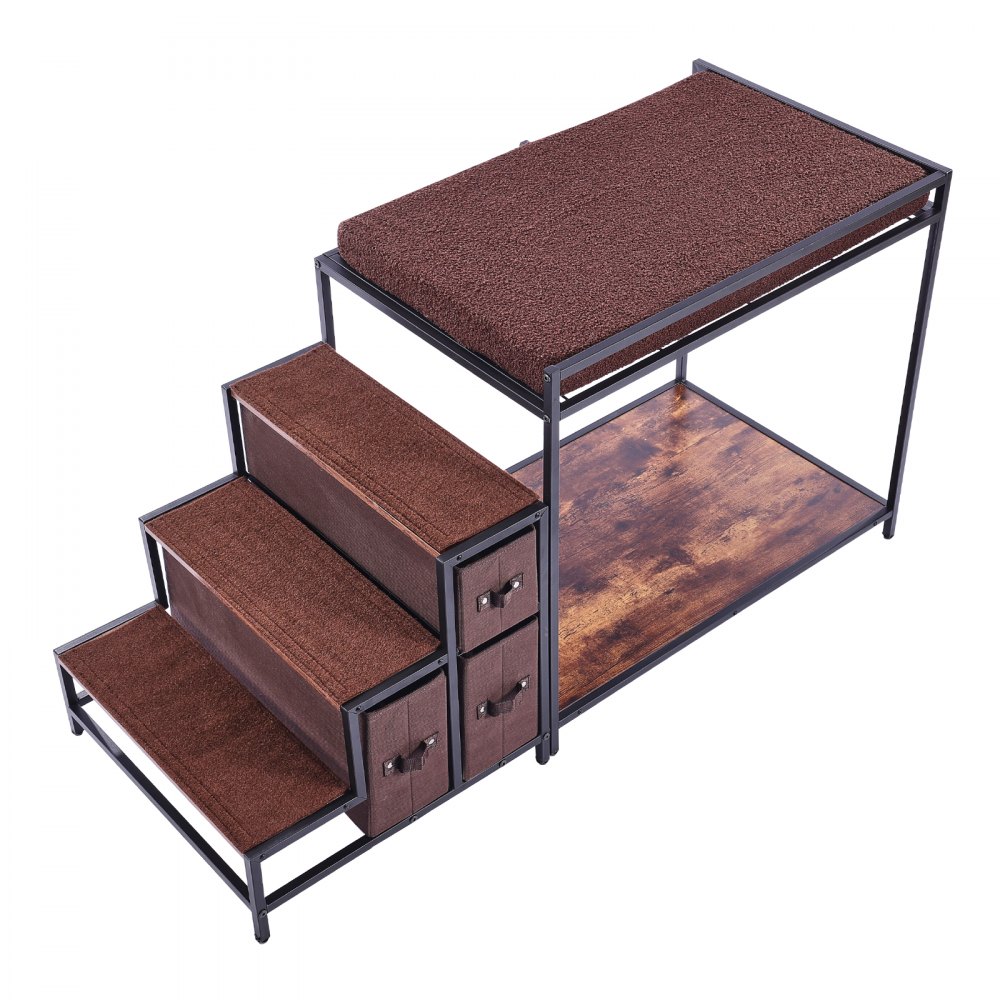 VEVOR Pet Bunk Bed with Stairs, Dog/Cat Window Perch with Storage, Multi-Level Bed Window Perch Dog Bedside Sleeper Couch, Pet Seat Platform for Medium Size Pet, Indoor Use (Dark Brown)
