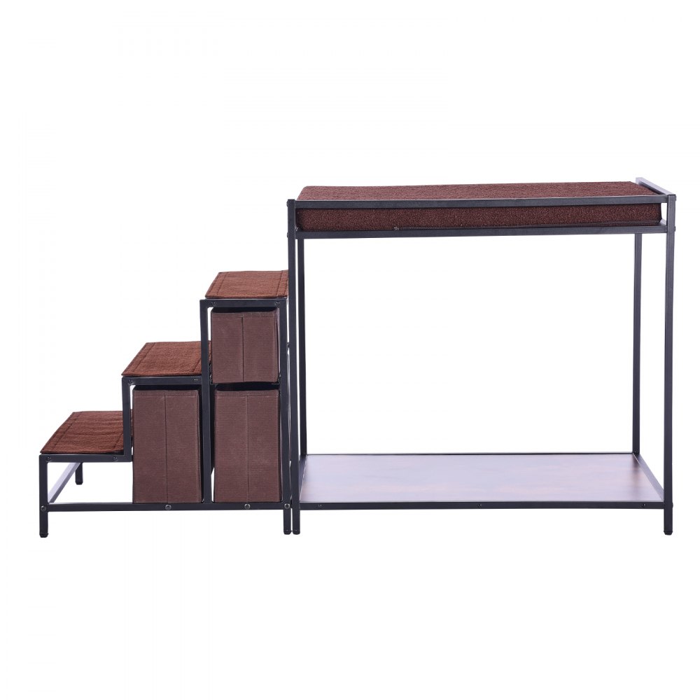 VEVOR Pet Bunk Bed with Stairs, Dog/Cat Window Perch with Storage, Multi-Level Bed Window Perch Dog Bedside Sleeper Couch, Pet Seat Platform for Medium Size Pet, Indoor Use (Dark Brown)