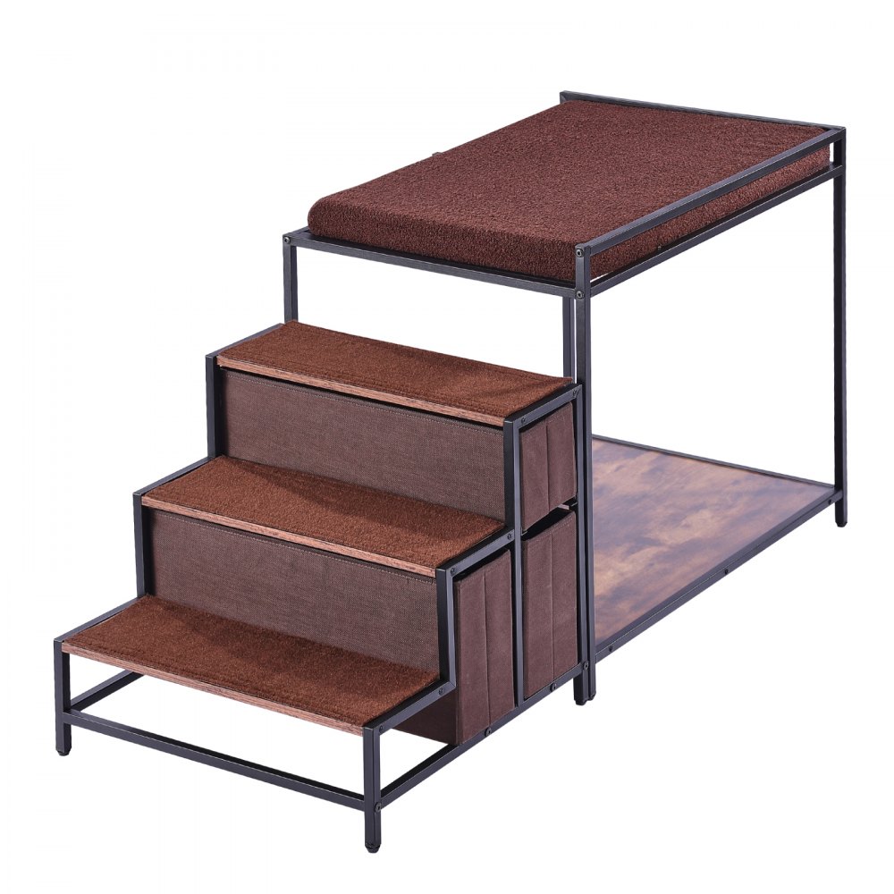VEVOR Pet Bunk Bed with Stairs, Dog/Cat Window Perch with Storage, Multi-Level Bed Window Perch Dog Bedside Sleeper Couch, Pet Seat Platform for Medium Size Pet, Indoor Use (Dark Brown)