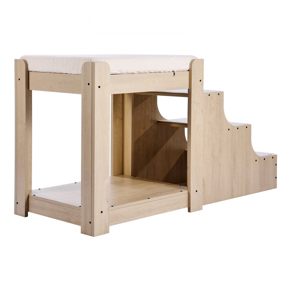 VEVOR Pet Bunk Bed with Stairs, Dog/Cat Window Perch, Multi-Level Bed Window Perch Dog Bedside Sleeper, Lounge Elevated Seat Platform with Foam Cushion,Pet Bed Couch for Bedside Indoor Use (Beige)