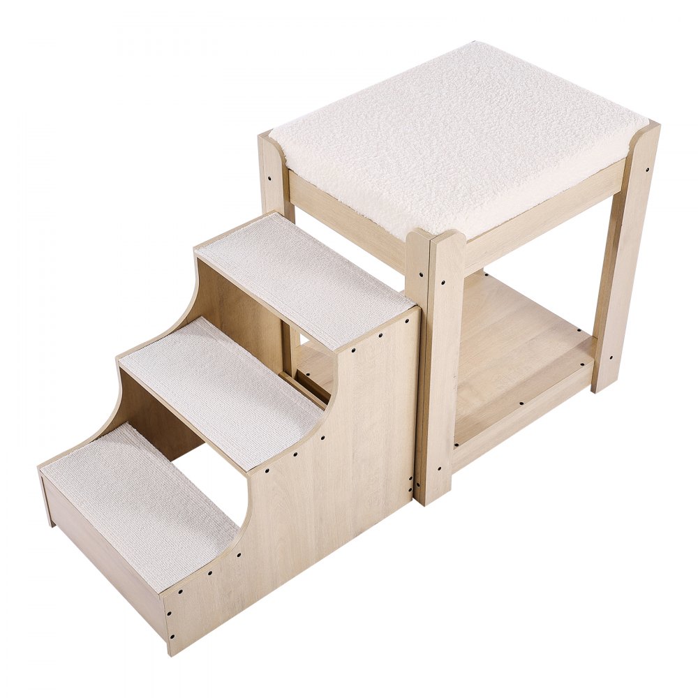 VEVOR Pet Bunk Bed with Stairs, Dog/Cat Window Perch, Multi-Level Bed Window Perch Dog Bedside Sleeper, Lounge Elevated Seat Platform with Foam Cushion,Pet Bed Couch for Bedside Indoor Use (Beige)