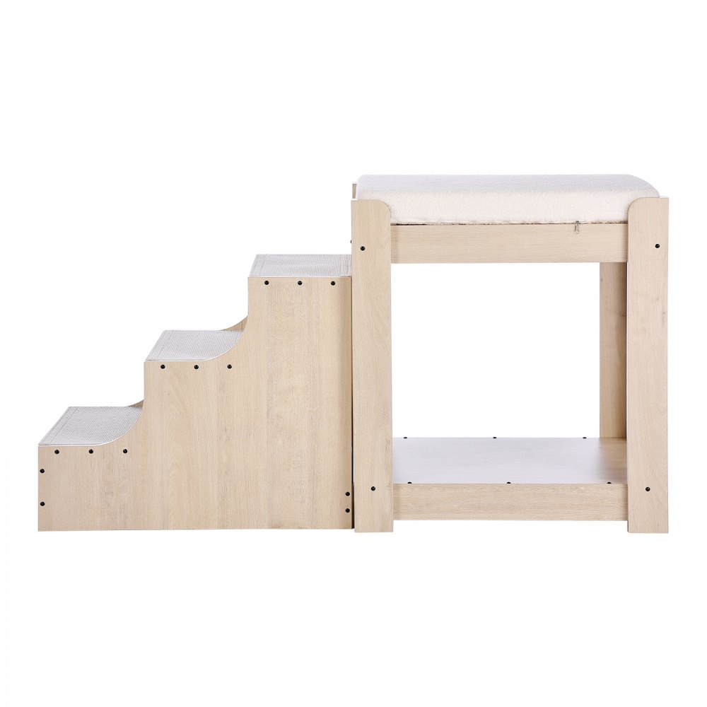 VEVOR Pet Bunk Bed with Stairs, Dog/Cat Window Perch, Multi-Level Bed Window Perch Dog Bedside Sleeper, Lounge Elevated Seat Platform with Foam Cushion,Pet Bed Couch for Bedside Indoor Use (Beige)