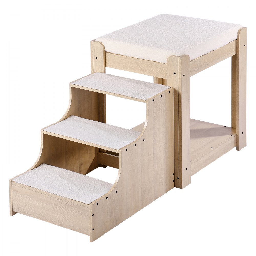 VEVOR Pet Bunk Bed with Stairs, Dog/Cat Window Perch, Multi-Level Bed Window Perch Dog Bedside Sleeper, Lounge Elevated Seat Platform with Foam Cushion,Pet Bed Couch for Bedside Indoor Use (Beige)
