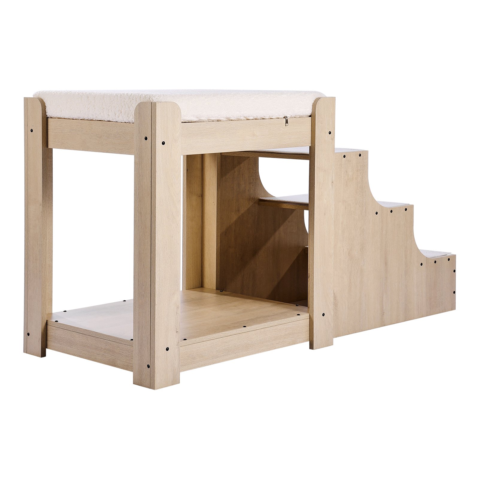 VEVOR Pet Bunk Bed with Stairs, Dog/Cat Window Perch, Multi-Level Bed Window Perch Dog Bedside Sleeper, Lounge Elevated Seat Platform with Foam Cushion,Pet Bed Couch for Bedside Indoor Use (Beige)