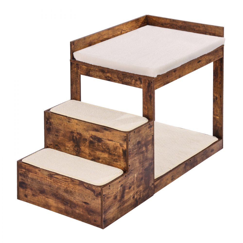 VEVOR Pet Bunk Bed with Stairs, Dog/Cat Window Perch for High Beds and Couches, Medium Multi-Level 3 Step Dog Seat Platform Sleeper Couch, Practical for Modern Homes (Rustic Brown)