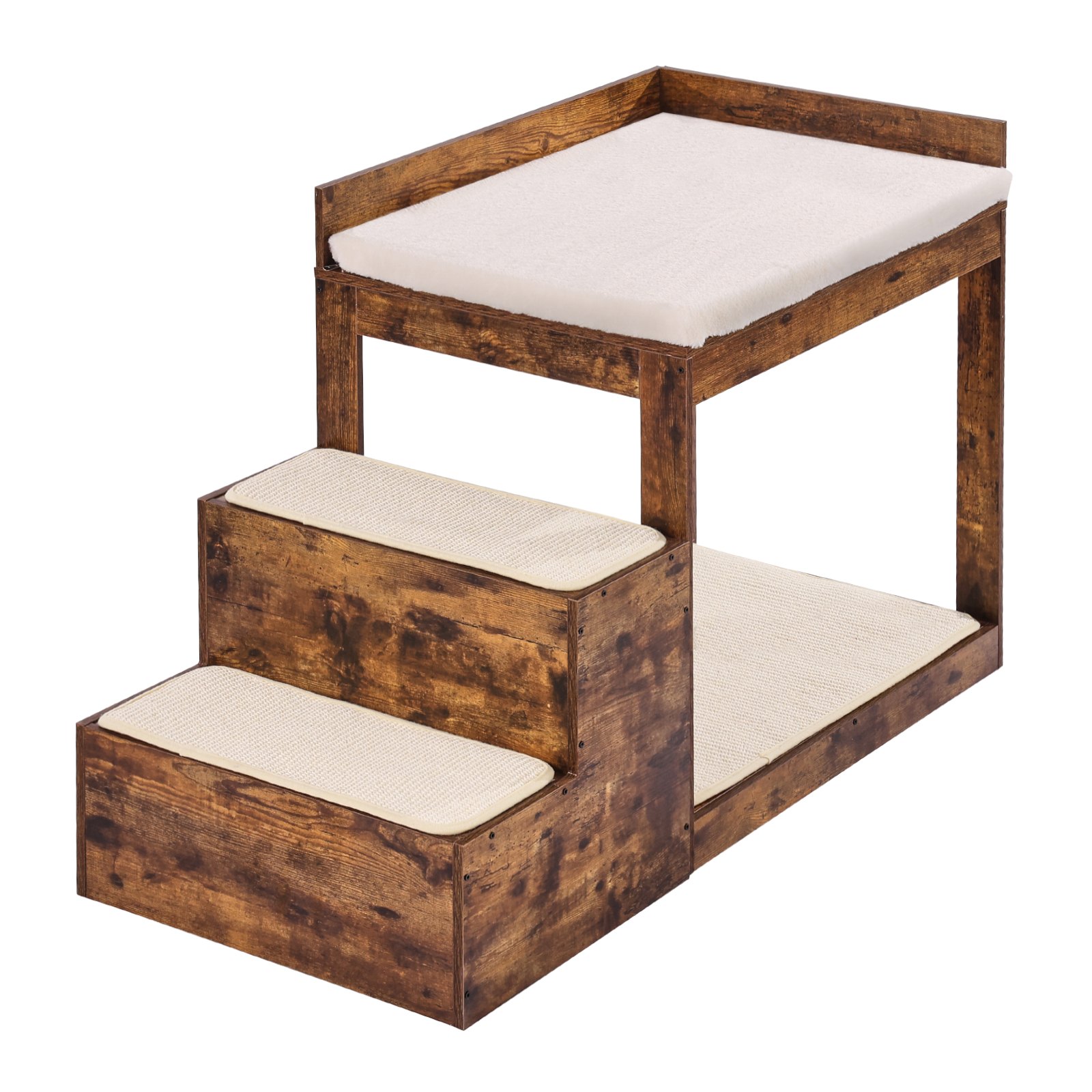 VEVOR Pet Bunk Bed with Stairs, Dog/Cat Window Perch for High Beds and Couches, Medium Multi-Level 3 Step Dog Seat Platform Sleeper Couch, Practical for Modern Homes (Rustic Brown)