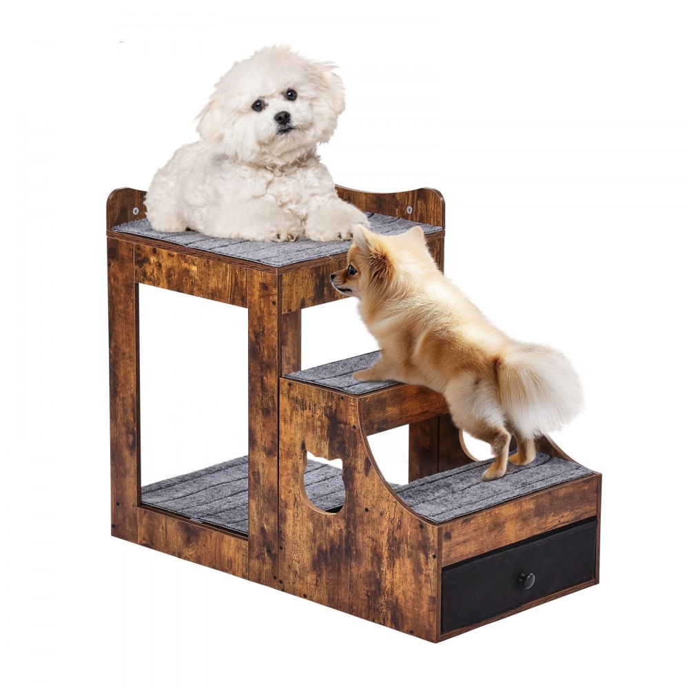 VEVOR Pet Bunk Bed with Stairs Dog/Cat Window Perch with Storage Indoor Brown