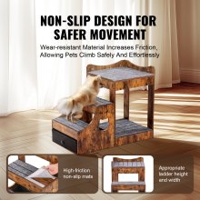 VEVOR Pet Bunk Bed with Stairs Dog/Cat Window Perch with Storage Indoor Brown