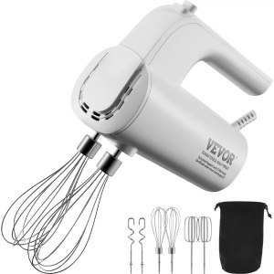 VEVOR Cordless Electric Hand Mixer, 250W, Continuously Variable Electric Handheld  Mixer, with Turbo Boost Beaters Dough Hooks Storage Bag, Baking Supplies  for Whipping Mixing Egg Cookie Cake Cream