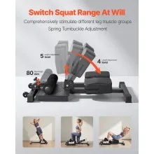 VEVOR Sissy Squat Machine, Multi-Function Deep Sissy Squat Bench for Leg Muscle Training, Easy Setup & Foldable Core Waistline & Glute Workout Equipment, Leg Exercise Machine for Home Gym, Black