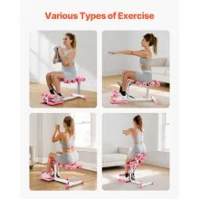 VEVOR Deep Squat Machine, Adjustable Glutes Trainer Machine with 3 High-Strength Resistance Bands, Folding Core Leg & Glutes Exercise Trainer, Push Up Workout Equipment at Home Gym, Pink + White