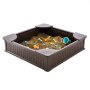 VEVOR Sandbox with Cover, 48.6x48.6x12.4 in Square Sand Box, HDPE Sand Pit with 4 Corner Seating and Bottom Liner, Kids Sandbox for Outdoor Backyard, Beach, Park, Gift for Boys Girls Ages 3-12, Brown