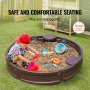VEVOR Sandbox with Cover, 47.2 x 9.1 in Round Sand Box, HDPE Sand Pit with 3 Corner Seating and Bottom Liner, Kids Sandbox for Outdoor Backyard, Beach, Park, Gift for Boys Girls Ages 3-12, Brown