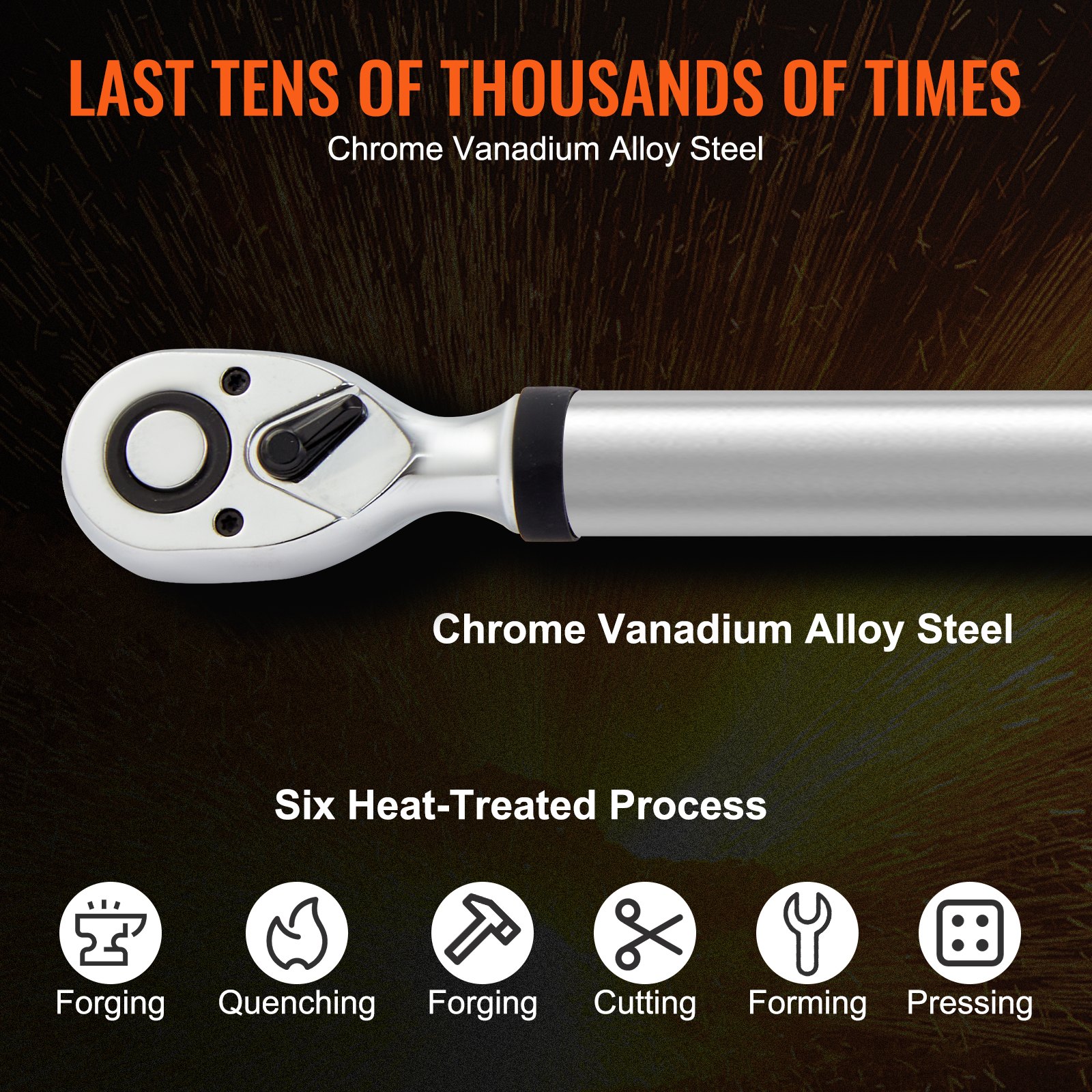 VEVOR digital torque wrench durable chrome vanadium alloy steel with six heat-treated processes.