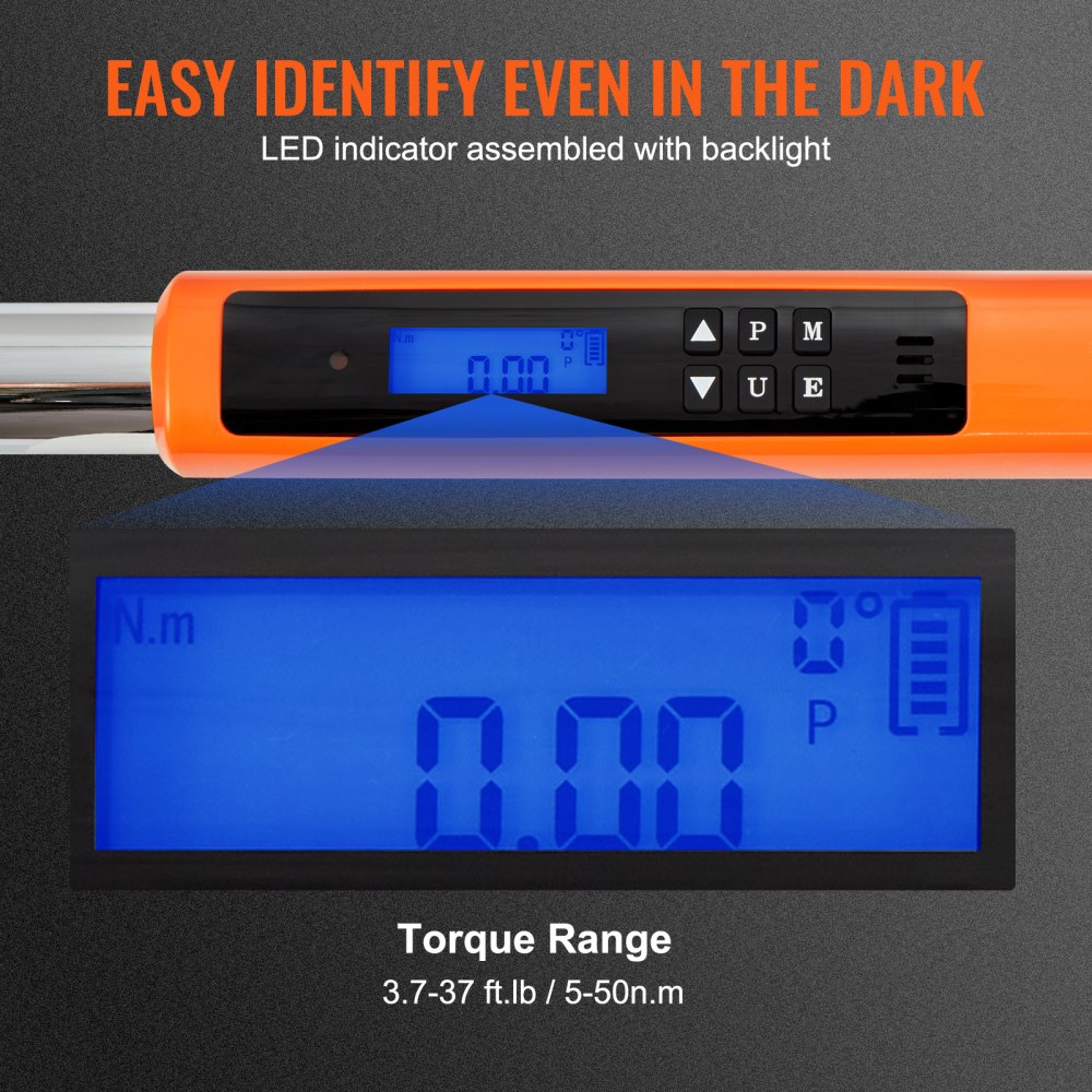 VEVOR Digital Torque Wrench, 3/8" Drive Electronic Torque Wrench, Torque Wrench Kit 3.7-37ft.lb/5-50n.m Torque Range Accurate to ±2%,  3-Mode Adjustable Torque Wrench Set with LED Buzzer Calibration