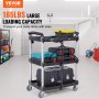 VEVOR Foldable Utility Service Cart 3 Shelf 165LBS with Swivel Lockable Wheels
