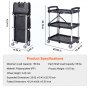 VEVOR utility service cart, 3-tier, foldable, dimensions, and specifications highlighted.