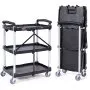 VEVOR Foldable Utility Service Cart, 3 Shelf 74.8 kg Heavy Duty Plastic Rolling Cart with Lockable Wheels, Ergonomic Handle, Portable Garage Tool Cart for Warehouse/Office/Home(65.1x39.2x83.2 cm)