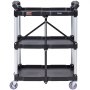 three-tier black VEVOR utility service cart with silver frame and four caster wheels.
