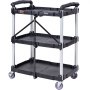 VEVOR utility service cart with three black shelves, metal frames, and four wheels for easy mobility.