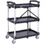 VEVOR utility service cart with three black shelves, aluminum legs, and rolling wheels.