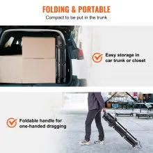 VEVOR Foldable Utility Service Cart, 3 Shelf 165LBS Heavy Duty Plastic Rolling Cart with Lockable Wheels, Ergonomic Handle, Portable Garage Tool Cart for Warehouse/Office/Home(25.62"x15.43"x32.76")