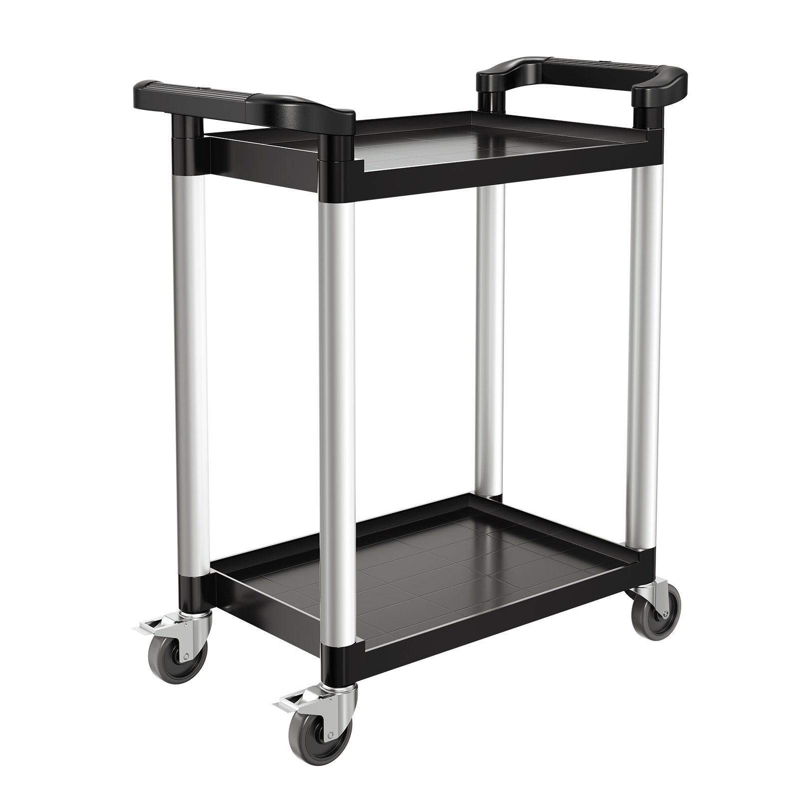VEVOR Utility Cart, 300 lbs Load Capacity, 2-tier Utility Plastic Cart with 360° Swivel Wheels (2 with Brakes), 24.4 x 16.1-inch Food Service Cart for Warehouse, Office, Home, Restaurant, Kitchen