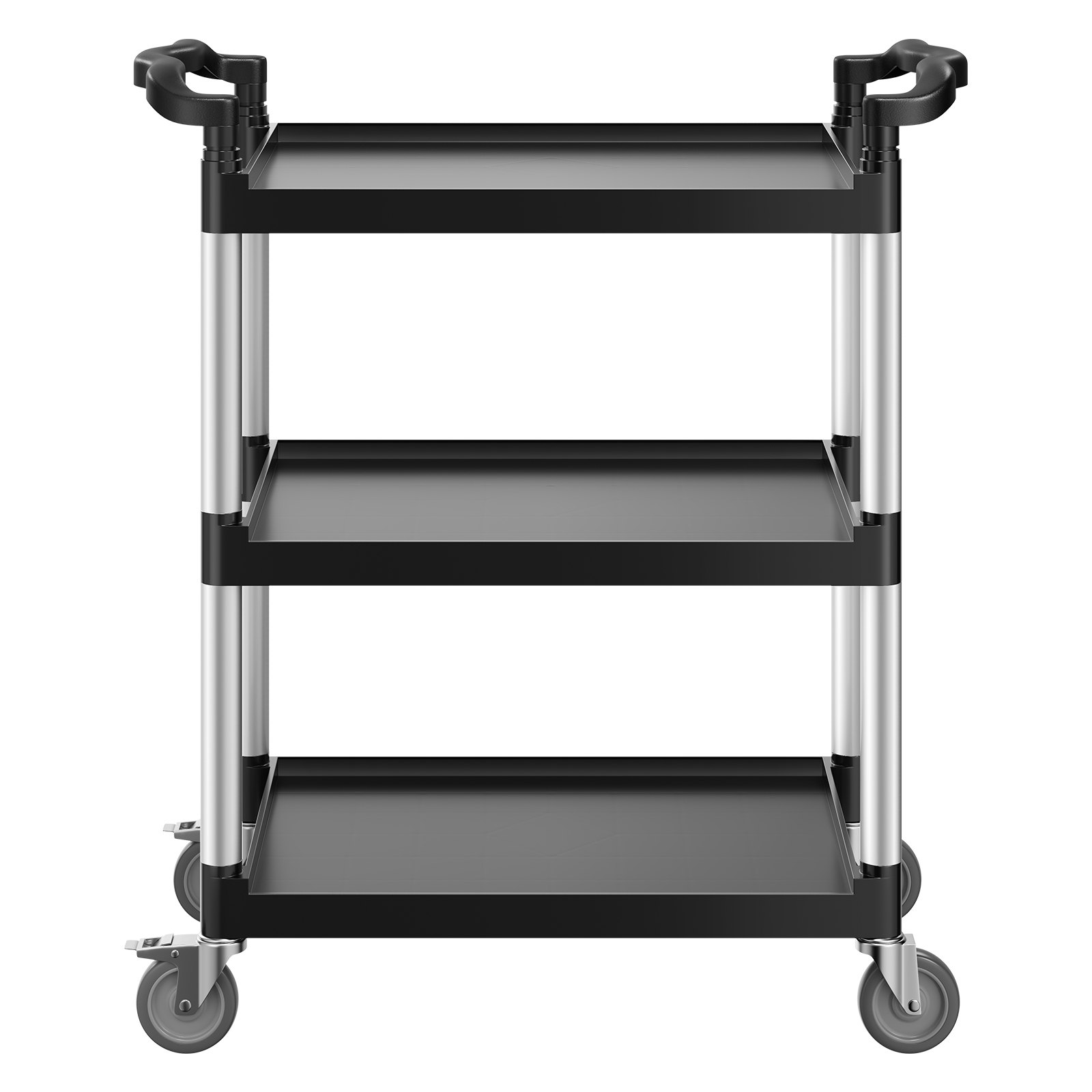 VEVOR Utility Cart, 136 kg Load Capacity, 3-tier Utility Plastic Cart with 360° Swivel Wheels (2 with Brakes), 620 x 410 mm Food Service Cart for Warehouse, Office, Home, Restaurant, Kitchen