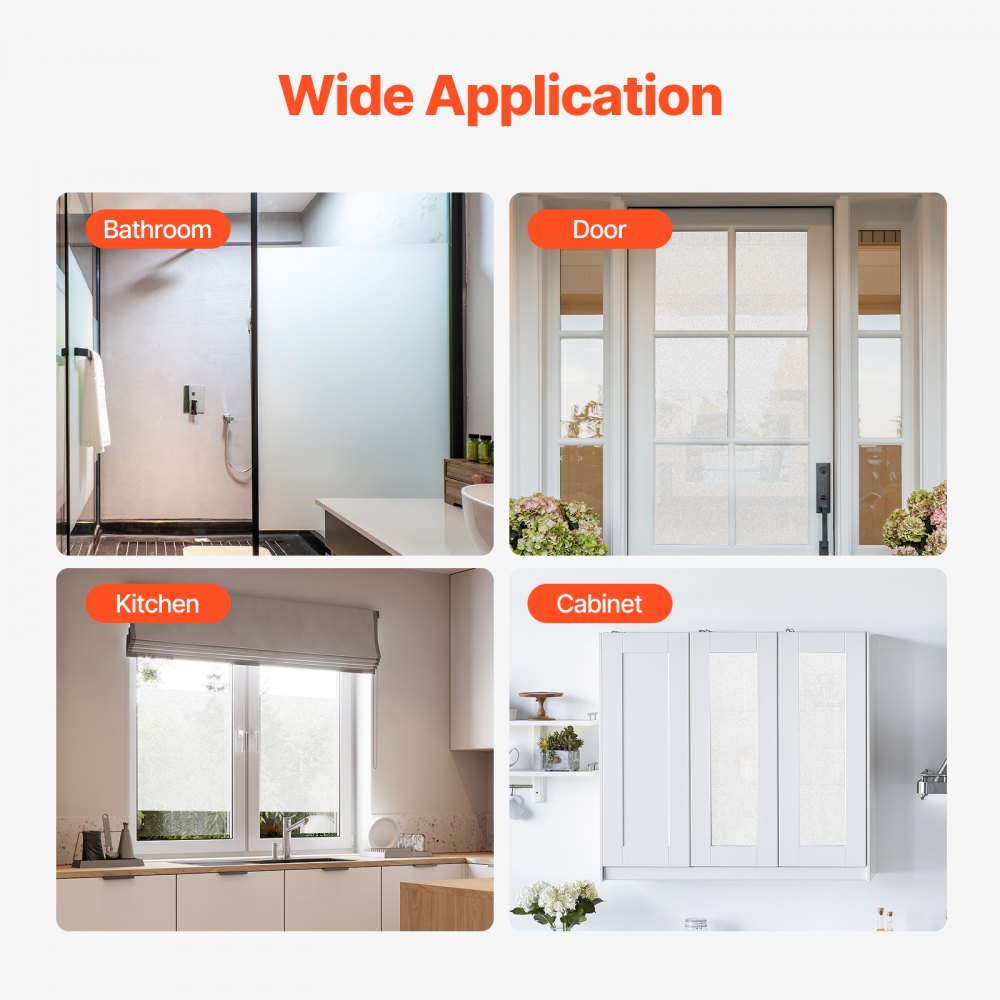 VEVOR Window Privacy Film, Frosted Glass Window Film, Sun Blocking Heat Control, Non Adhesive Static Cling Reflective Window Tint for Home and Office, Glass Door Bathroom Covering, 23.6 in x 6.5 ft