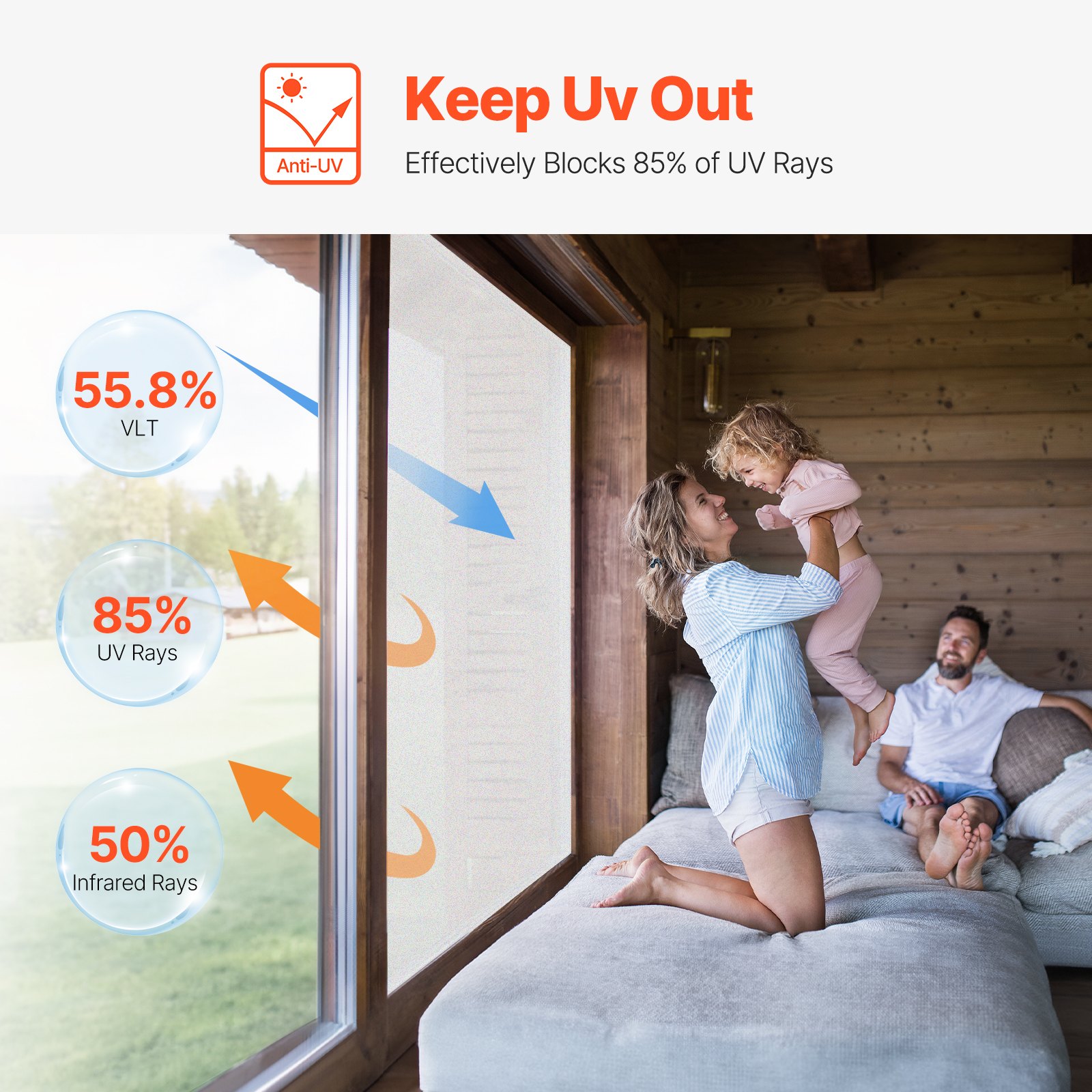 VEVOR Window Privacy Film, Frosted Glass Window Film, Sun Blocking Heat Control, Non Adhesive Static Cling Reflective Window Tint for Home and Office, Glass Door Bathroom Covering, 23.6 in x 6.5 ft