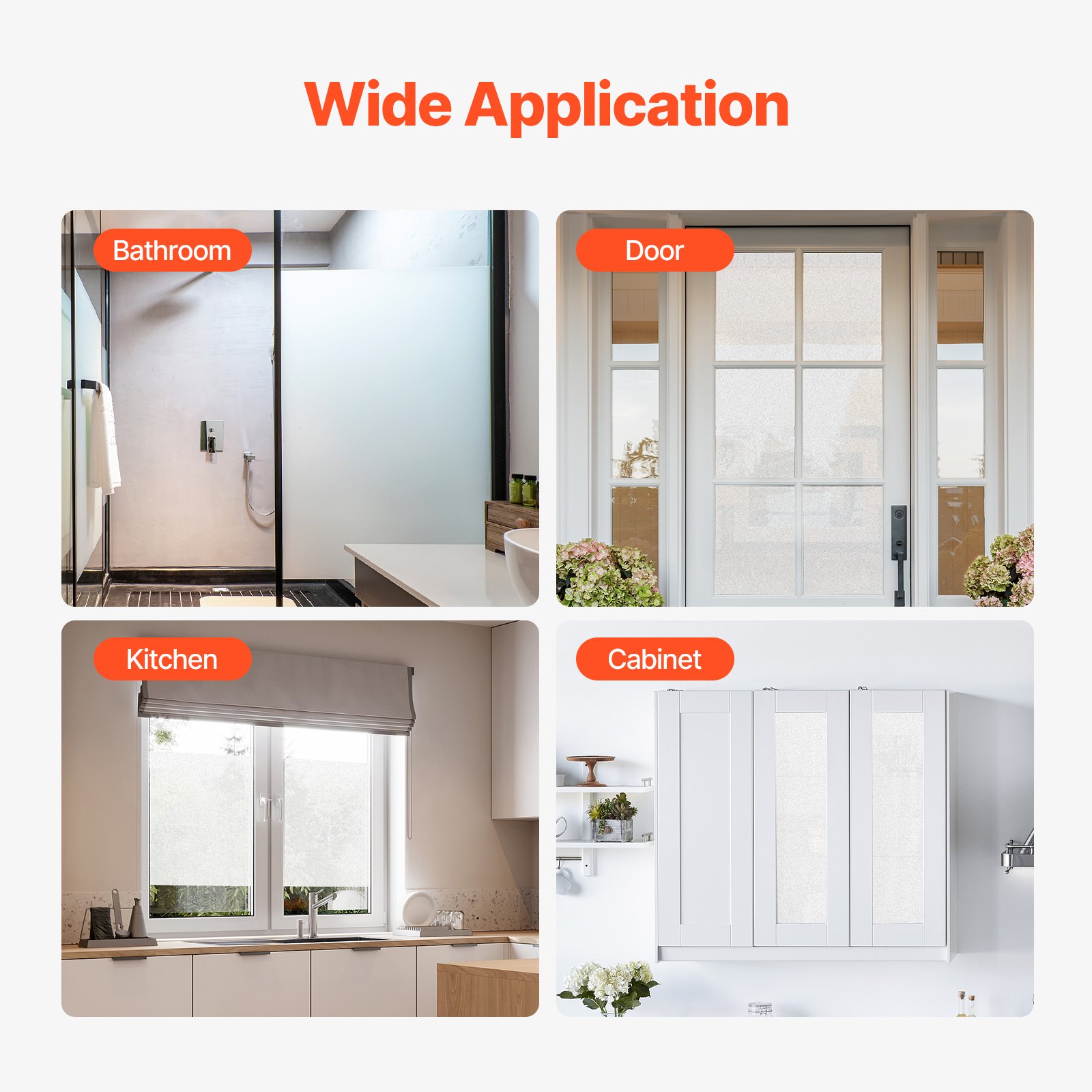 VEVOR Window Privacy Film, Frosted Glass Window Film, Sun Blocking Heat Control, Non Adhesive Static Cling Reflective Window Tint for Home and Office, Glass Door Bathroom Covering, 23.6 in x 6.5 ft