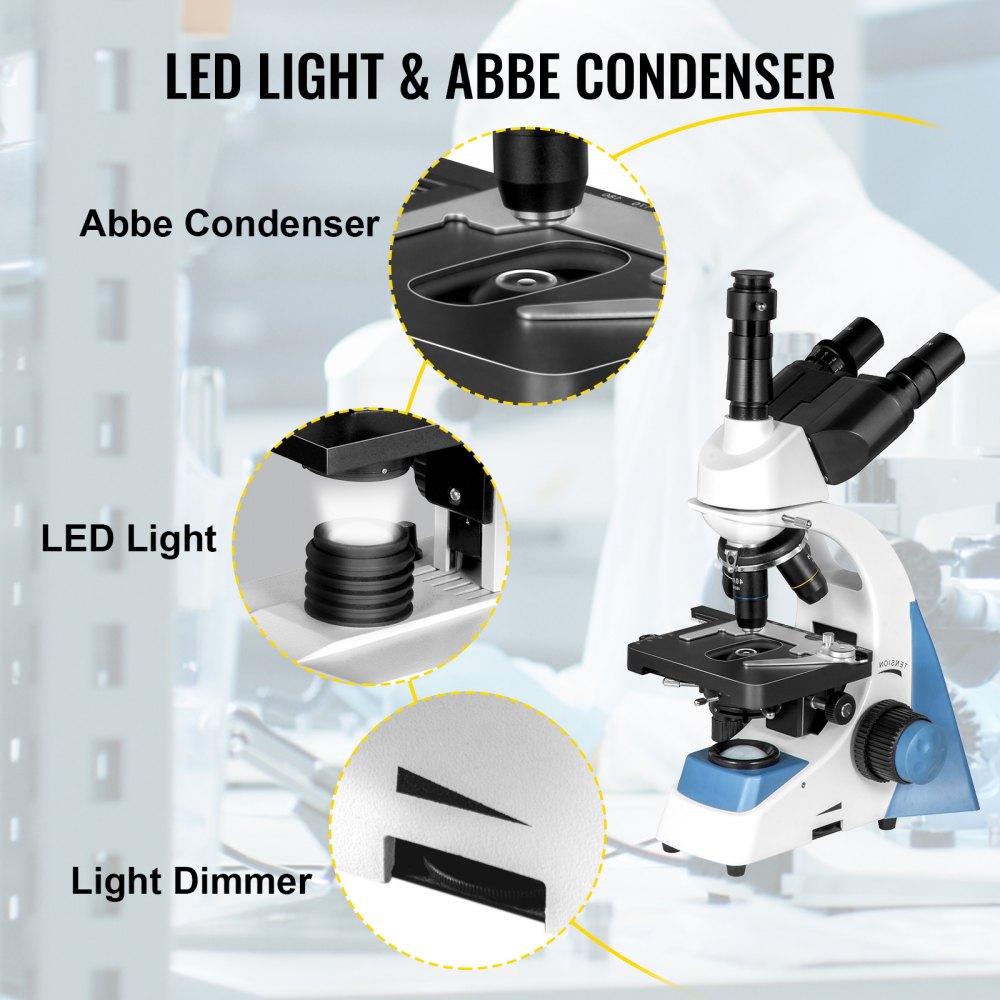 Vevor Trinocular Compound Microscope Compound Light Microscope 40x-1000x W/ Led