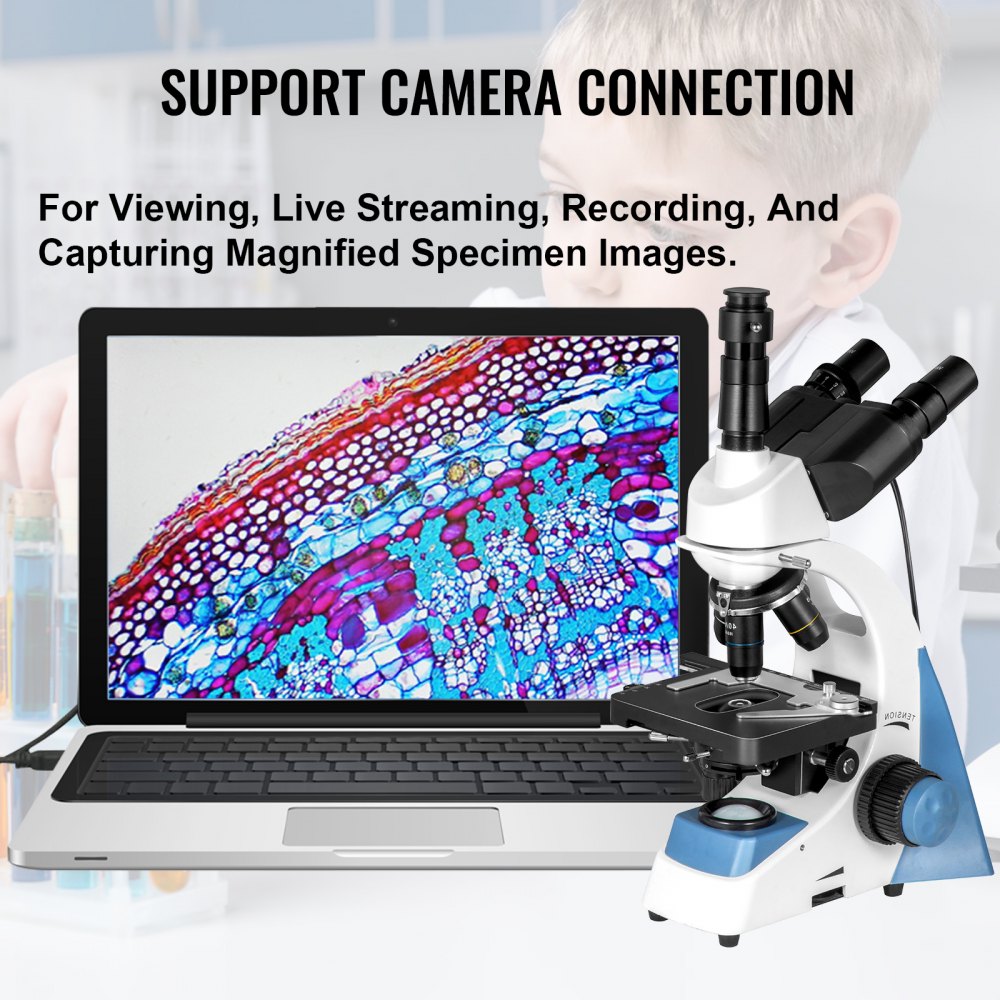 Vevor Trinocular Compound Microscope Compound Light Microscope 40x-1000x W/ Led