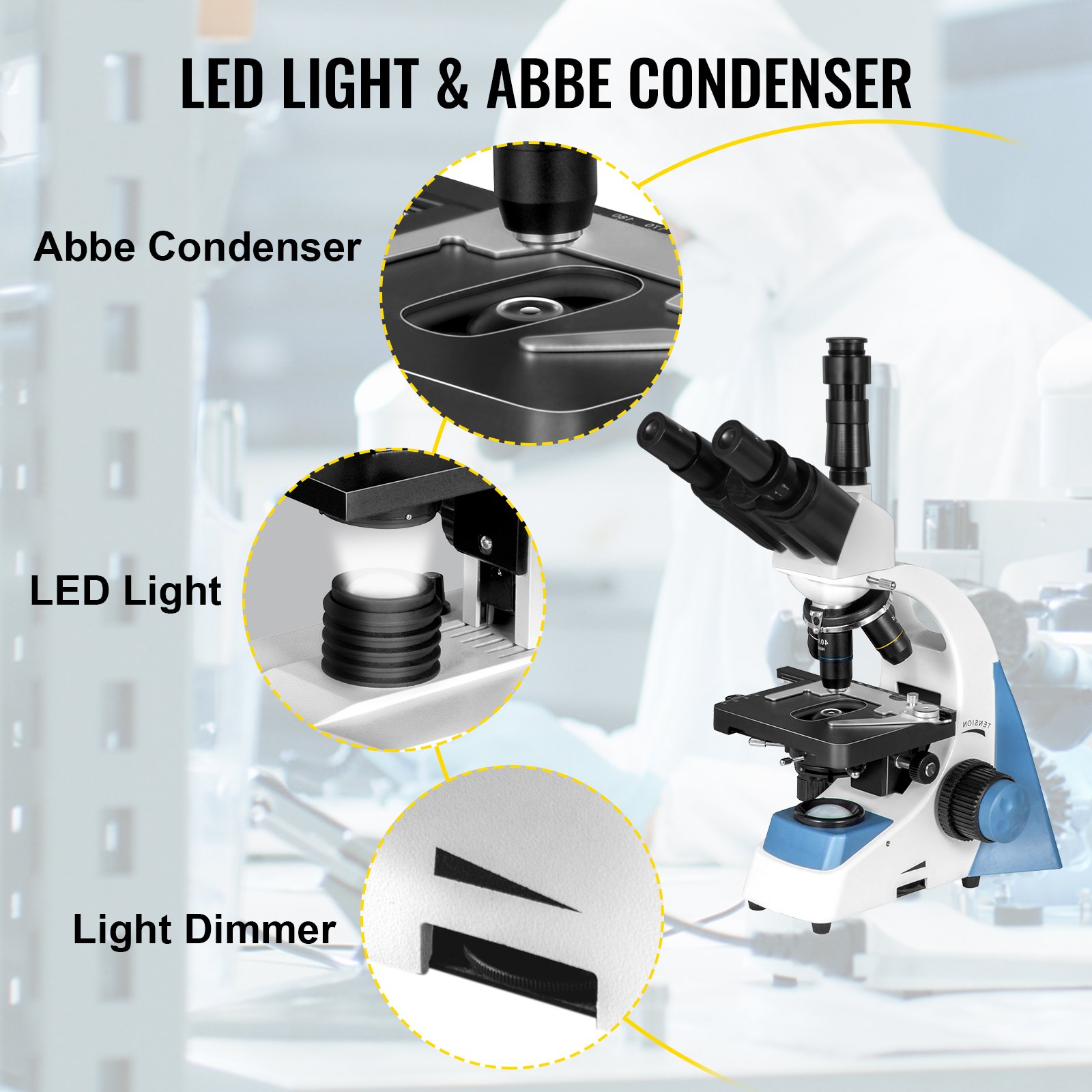 Vevor Trinocular Compound Microscope Compound Light Microscope 40x-2500x W/ Led