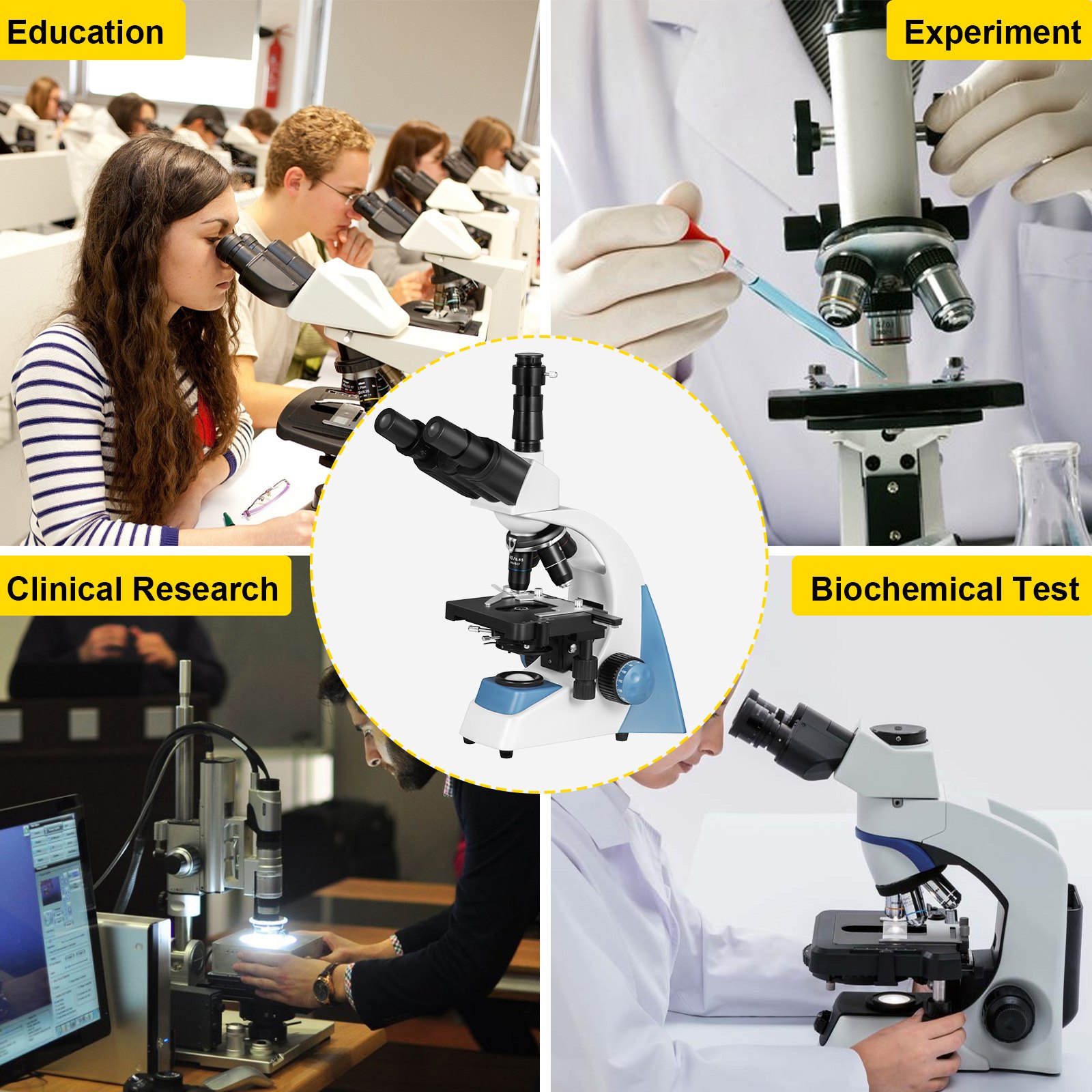 Vevor Trinocular Compound Microscope Compound Light Microscope 40x-2500x W/ Led