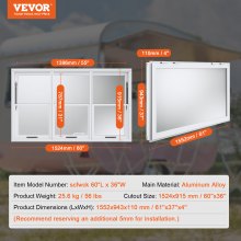 VEVOR Concession Window 60"x36", Aluminum Alloy Food Truck Service Window with Vertical Lifting Windows & Awning Door & Drag Hook, Up to 85 Degrees Serving Window for Food Trucks Concession Trailers